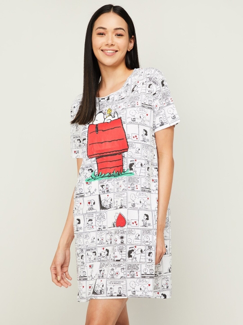 

Ginger by Lifestyle White Peanuts Printed Cotton T-shirt Dress