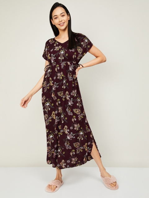 

Ginger by Lifestyle Women Burgundy Floral Nightdress, Red