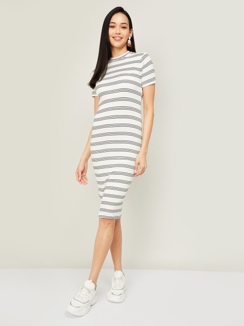 

Ginger by Lifestyle Women Off White Striped T-shirt Dress