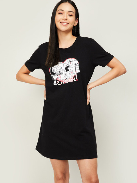 

Ginger by Lifestyle Women Black Cotton T-shirt Dress