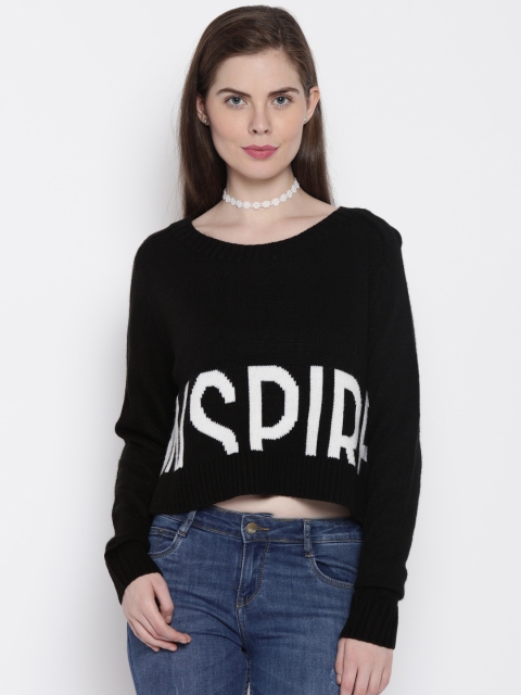 

ONLY Women Black Self-Design Crop Sweater