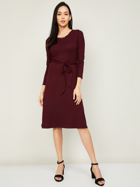 

CODE by Lifestyle Maroon Striped A-Line Dress
