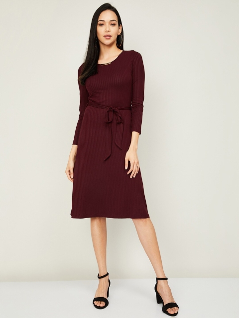 

CODE by Lifestyle Maroon Striped A-Line Dress