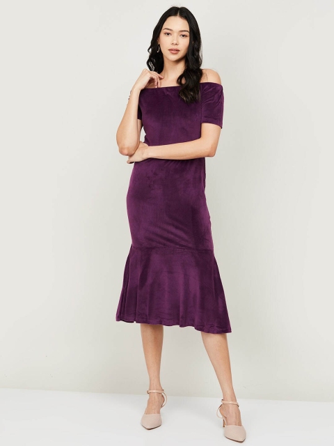 

CODE by Lifestyle Woman Magenta Off-Shoulder Drop-Waist Midi Dress