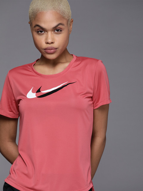 

Nike Women Pink Brand Logo Printed Dri-FIT SWSH Running T-shirt
