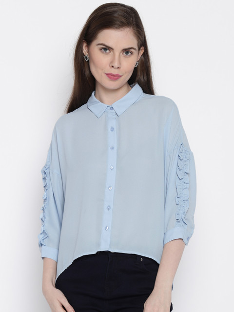 

ONLY Women Blue Solid Casual Shirt