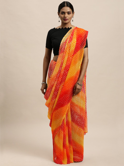 

KALINI Yellow & Orange Leheriya Saree
