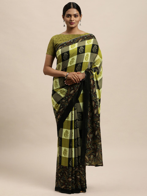 

KALINI Olive Green & Black Ethnic Motifs Saree