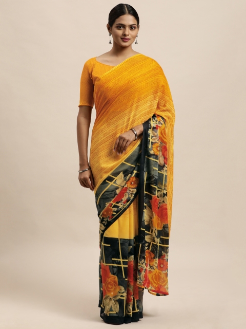 

KALINI Yellow Floral Border Saree