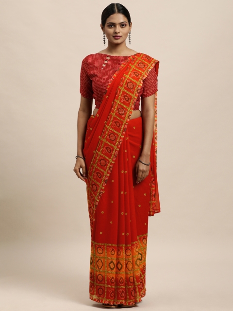 

KALINI Red & Yellow Bandhani Saree