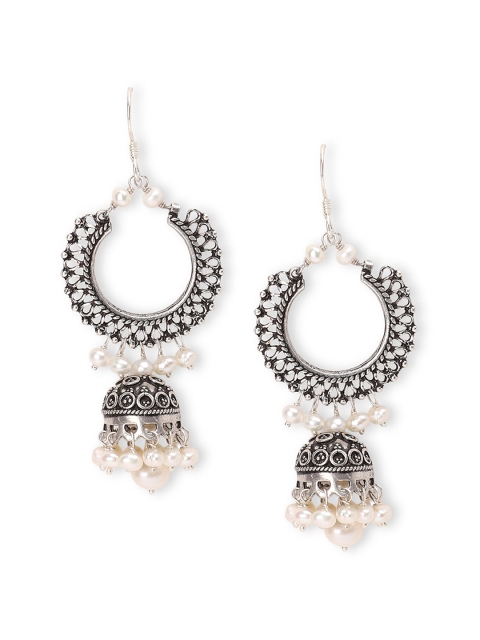 

Fabindia White Oxidized Silver-Plated Handcrafted Dome Shaped Jhumkas