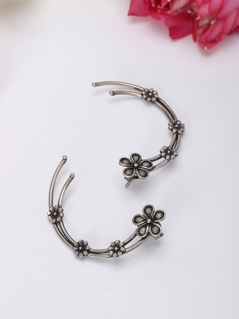 

Fabindia Oxidized Silver-Plated Handcrafted Floral Drop Earrings
