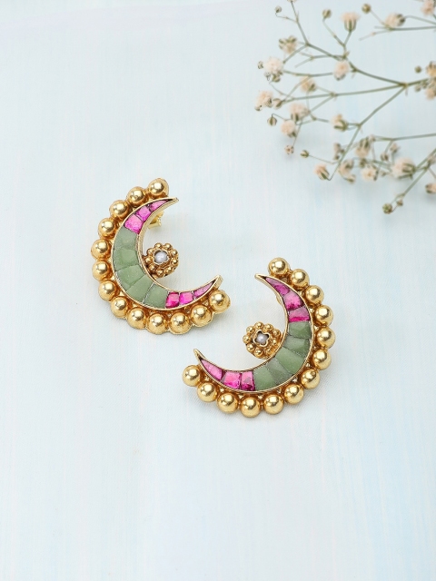 

Fabindia Gold-Plated Sterling Silver Handcrafted Crescent Shaped Oversized Stud Earrings