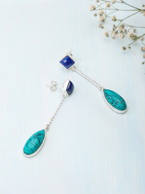 

Fabindia Blue Silver-Plated Handcrafted Contemporary Drop Earrings