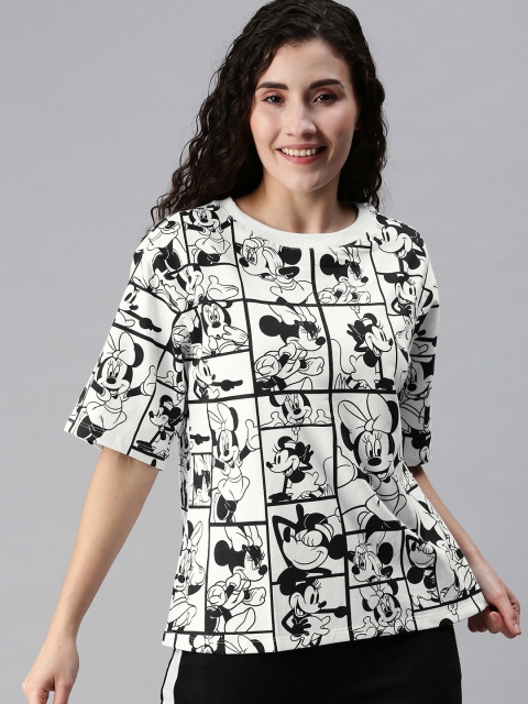 

The Souled Store Women White & Black Minnie Mouse Printed Drop-Shoulder Boxy T-shirt