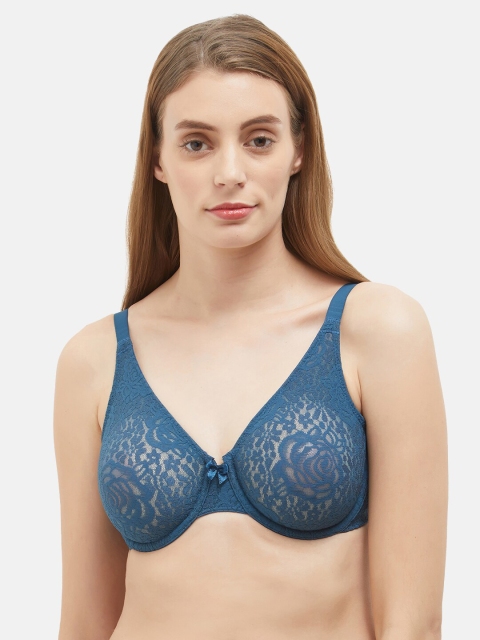 

Wacoal Women Blue Lace Underwired Non Padded Everyday Bra