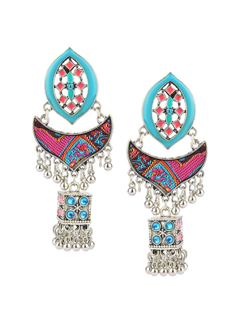 

DESI COLOUR Turquoise Blue Oval Jhumkas Earrings