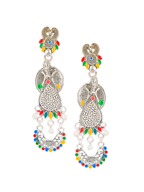 

DESI COLOUR Multicoloured Peacock Shaped Drop Earrings, Multi