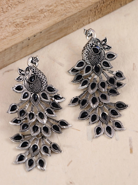 

Crunchy Fashion Black Silver-Plated Oxidised Classic Drop Earrings