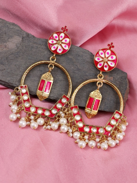 

Crunchy Fashion Pink & Gold-Toned Geometric Drop Earrings