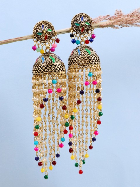 

Crunchy Fashion Gold-Plated & White Geometric Drop Earrings