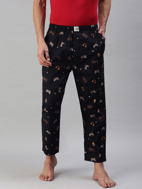 

The Souled Store Men Navy Blue Cotton Gamer Printed Lounge Pants