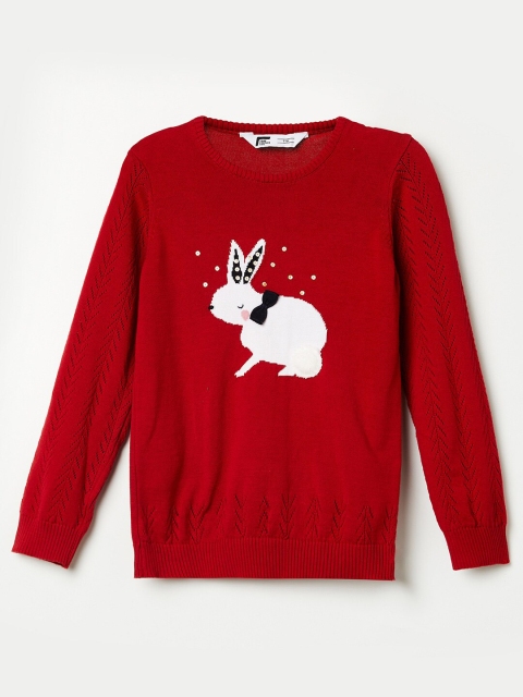

Fame Forever by Lifestyle Girls Red & White Printed Acrylic Pullover