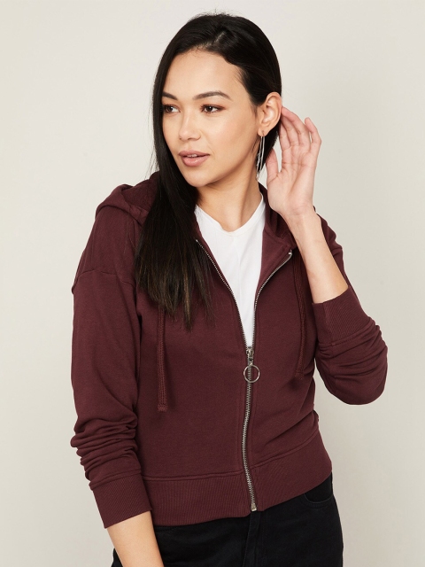 

Ginger by Lifestyle Women Burgundy Hooded Cotton Sweatshirt