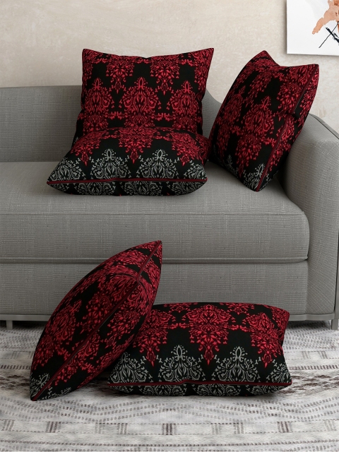 

Salona Bichona Red & Black Set of 5 Floral Square Cushion Covers