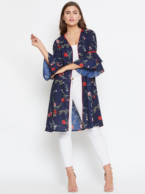 

TULIP 21 Women Navy Blue & Green Printed Longline Shrug