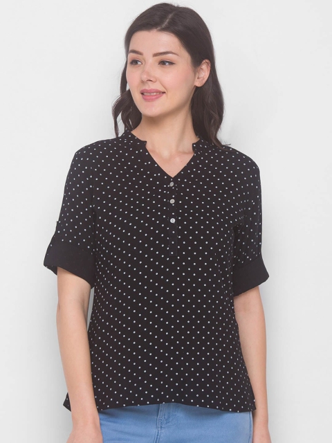 

ZOLA Black & White Viscose Rayon Mandarin Collar Printed Tunic