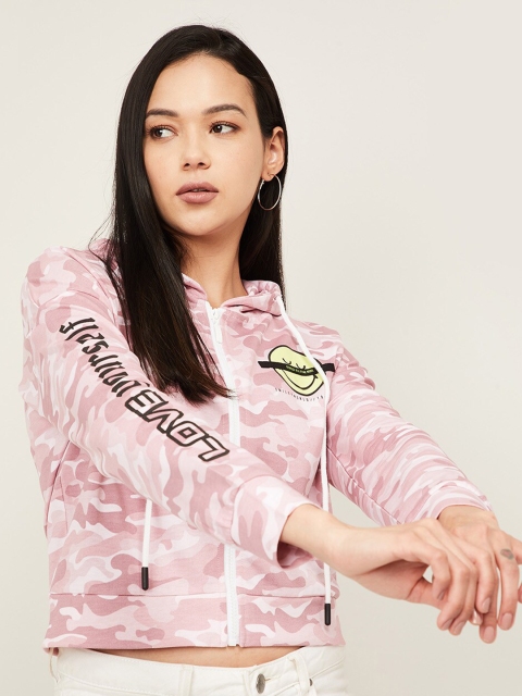 

SmileyWorld Women Pink Printed Hooded Sweatshirt