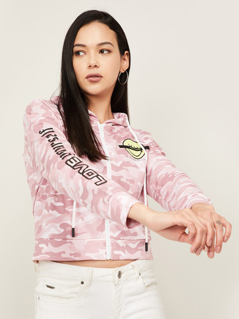 

SmileyWorld Women Pink Printed Hooded Sweatshirt