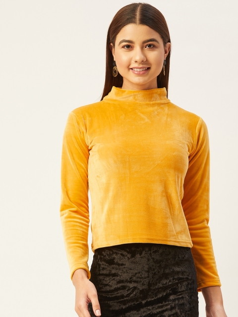 

BROOWL Mustard Yellow Velvet Regular Crop Top