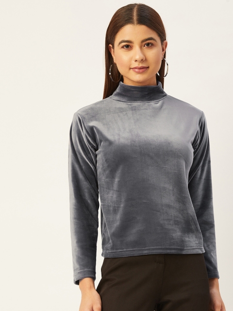 

BROOWL Grey Velvet Regular Top