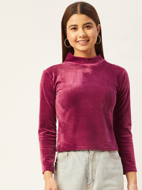 

BROOWL Maroon Velvet Regular Crop Top