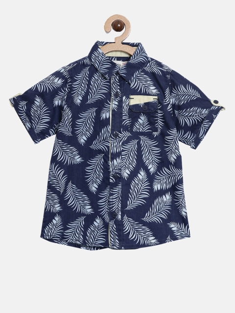 

Nuberry Boys Navy Blue Floral Printed Casual Shirt