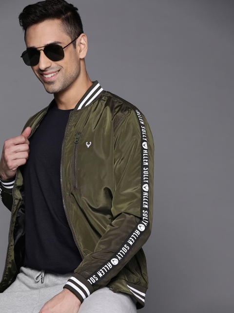 

Allen Solly Men Olive Green Solid Bomber Jacket