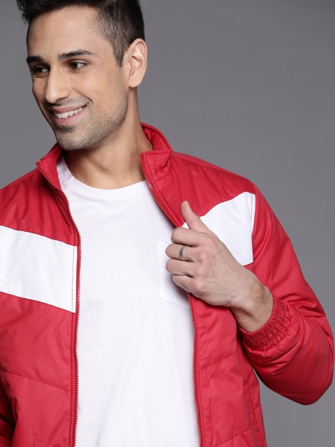 

Allen Solly Men Red & White Colourblocked Bomber Jacket