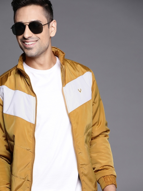 

Allen Solly Men Mustard Yellow & White Colourblocked Bomber Jacket
