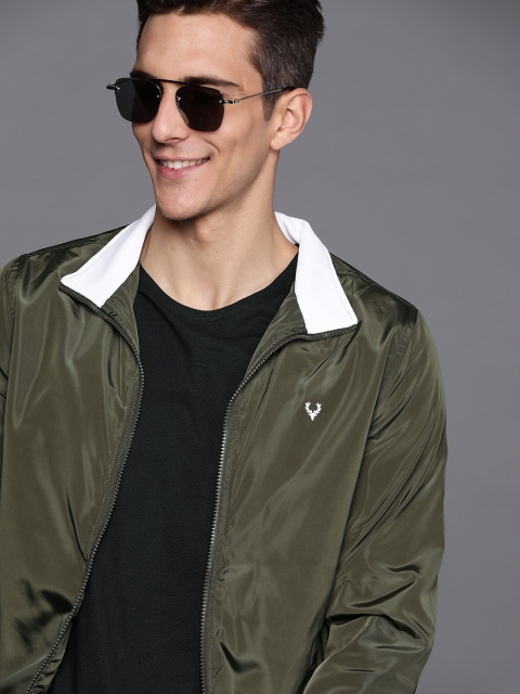 

Allen Solly Men Olive Green Solid Bomber Jacket