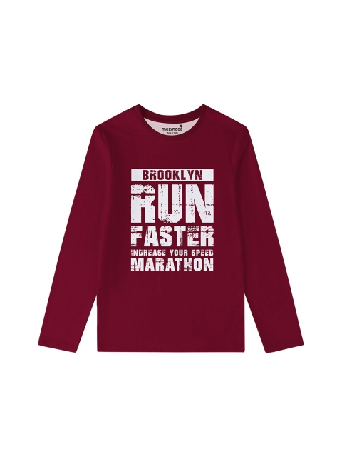 

mezmoda Boys Maroon Typography Printed T-shirt