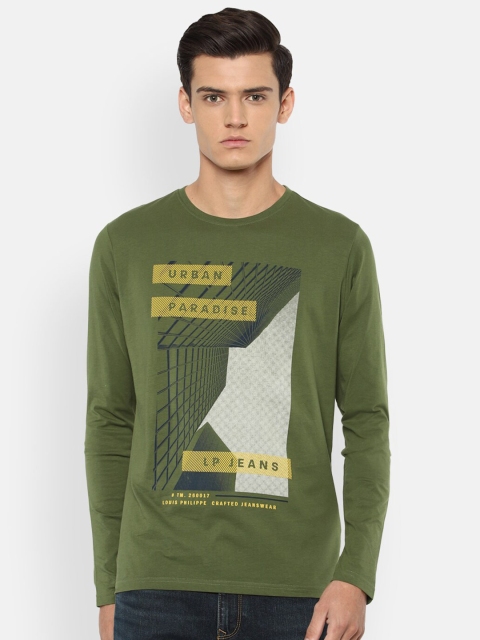 

Louis Philippe Jeans Men Olive Green Printed Slim Fit Cotton T-shirt