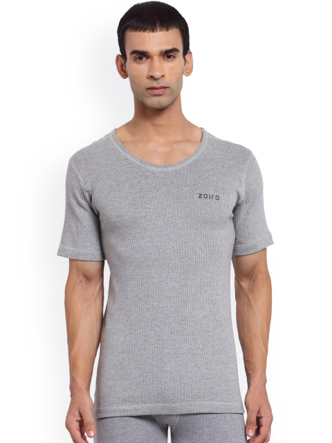 

Zoiro Men Grey Melange & Black Striped Triple Insulation Warm Thermal Top