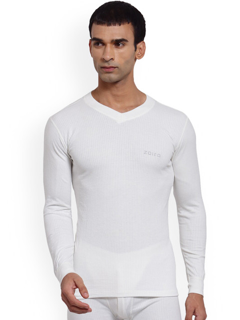 

Zoiro Men White Ribbed Triple Insulation Warm Thermal Top