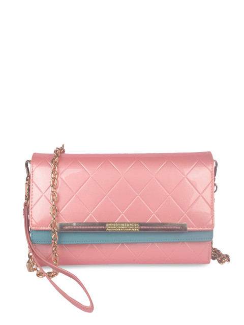 

Bagkok Pink Colourblocked PU Structured Sling Bag with Quilted