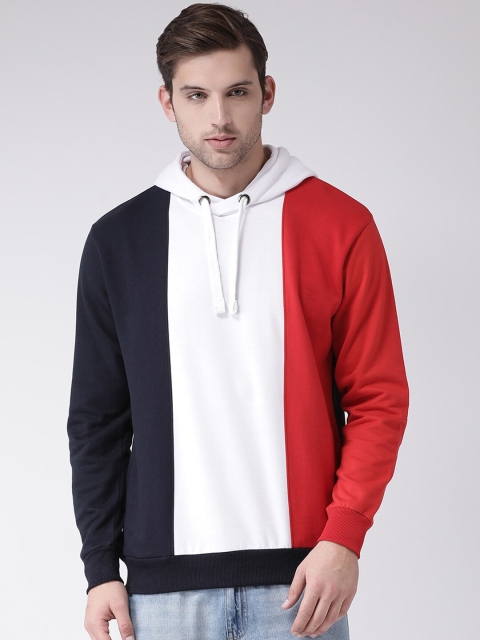 

GRIFFEL Men Navy Blue & Red Colourblocked Hooded Sweatshirt