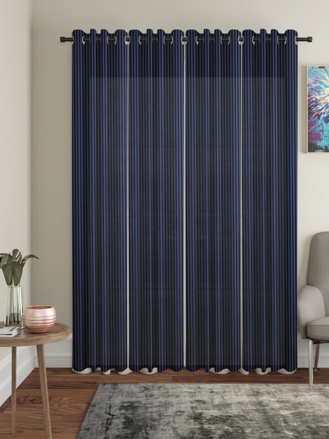 

Molly & Michel Blue Set of 4 Striped Door Curtain