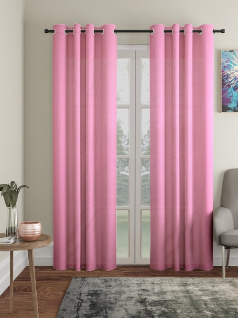 

Molly & Michel Set Of 2 Pink Geometric Woven Design Long Door Curtains