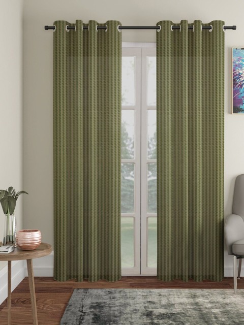 

Molly & Michel Green & Silver-Toned Set of 2 Striped Door Curtain